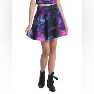 Hot Topic Galaxy Printed Purple Blue Mini Skater Skirt